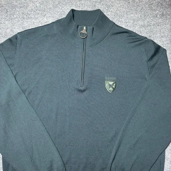 Barbour Quarter Zip Green Wool Sweater Size XL 1804 Crest Long Sleeve Crew Neck - Picture 3 of 12
